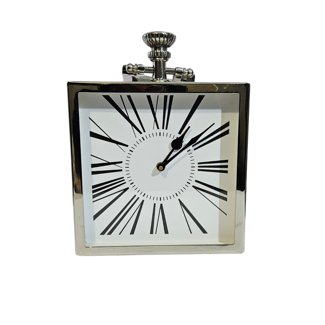 Square Nickel Timeless Table Clock by Brewster Collections – A Masterpiece of Sophistication - AllureAbode Décor 
