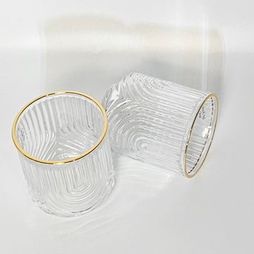 Premium Glass Ribbed Tumblers | 13oz Cocktail Glassware with Gold Accents Premium Set of 4 - AllureAbode Décor 