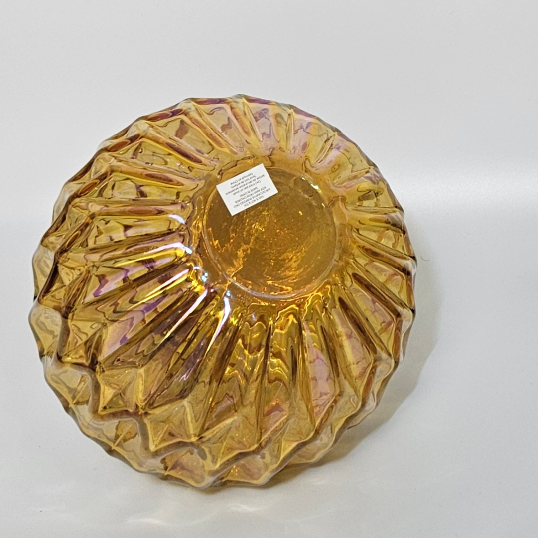 Autumn Elegance: Martha Stewart Textured Iridescent Orange Glass Pumpkin – Premium Autumn Centerpiece with Gold Hardware | Fall Deco – Halloween _ Thanksgiving Decor - AllureAbode Décor 