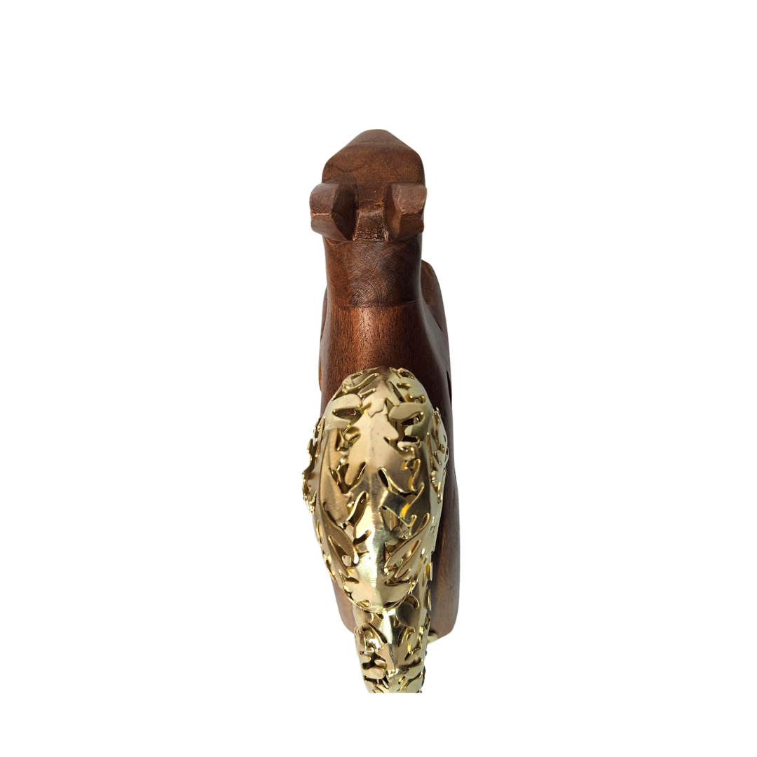 Wood & Gold Squirrel Figurine with Golden Acorn: - AllureAbode Décor 