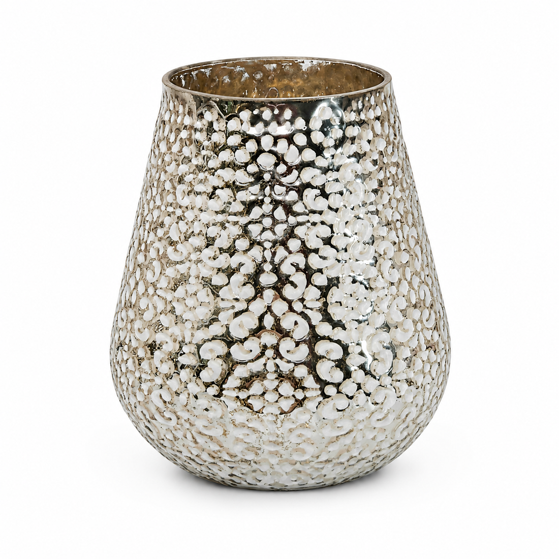 Luxury Hammered Mercury Glass Vase | White & Gold Decorative Vase | Modern Glam Home Décor Centerpiece - AllureAbode Décor 
