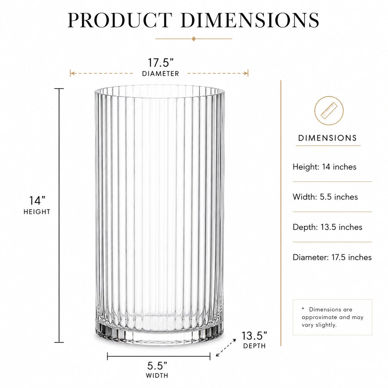 14" Ribbed Cylinder Vase – Modern Elegance Redefined | Modern and Luxury Interiors - AllureAbode Décor 