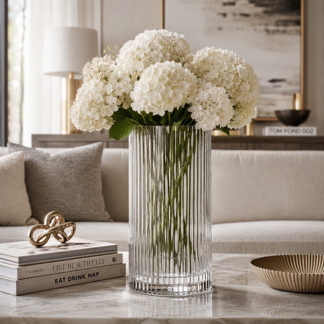14" Ribbed Cylinder Vase – Modern Elegance Redefined | Modern and Luxury Interiors - AllureAbode Décor 
