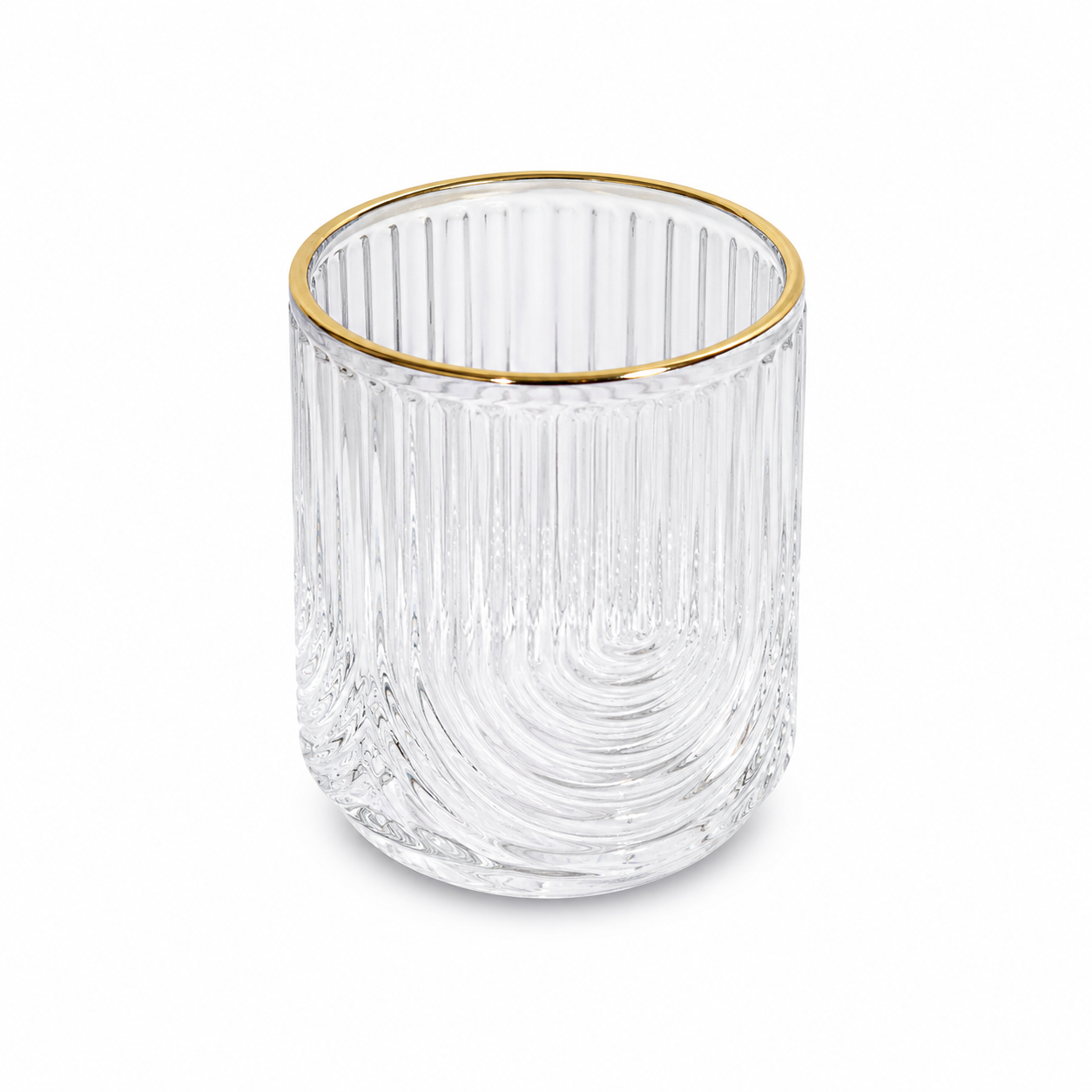 Premium Glass Ribbed Tumblers | 13oz Cocktail Glassware with Gold Accents Premium Set of 4 - AllureAbode Décor 