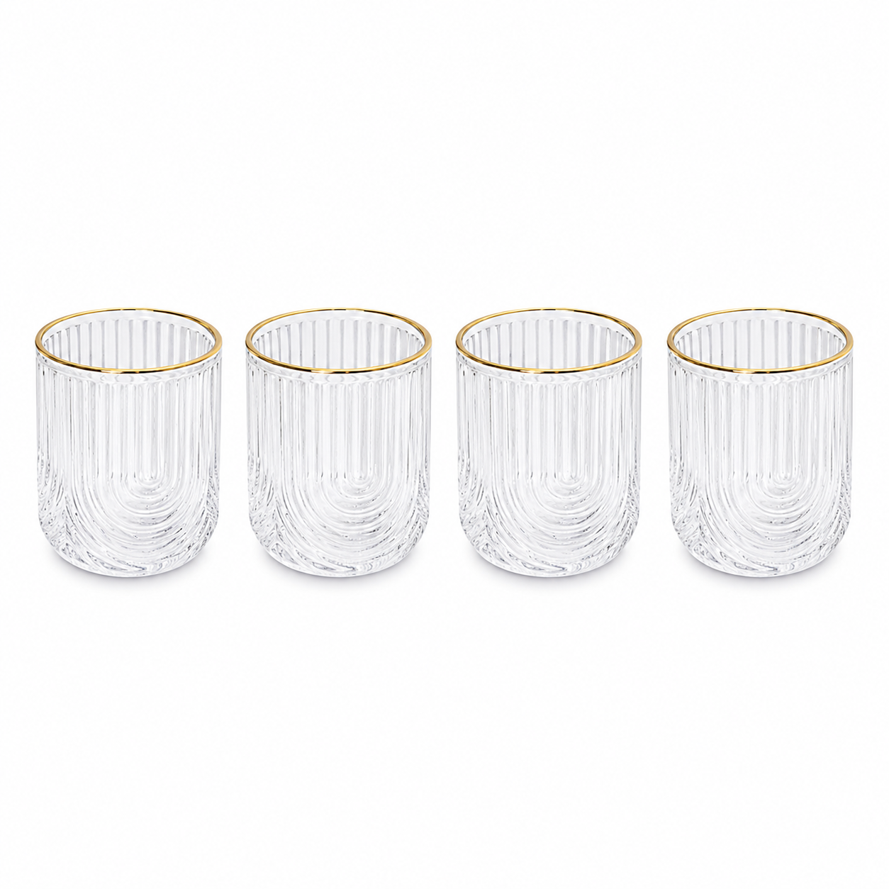 Premium Glass Ribbed Tumblers | 13oz Cocktail Glassware with Gold Accents Premium Set of 4 - AllureAbode Décor 