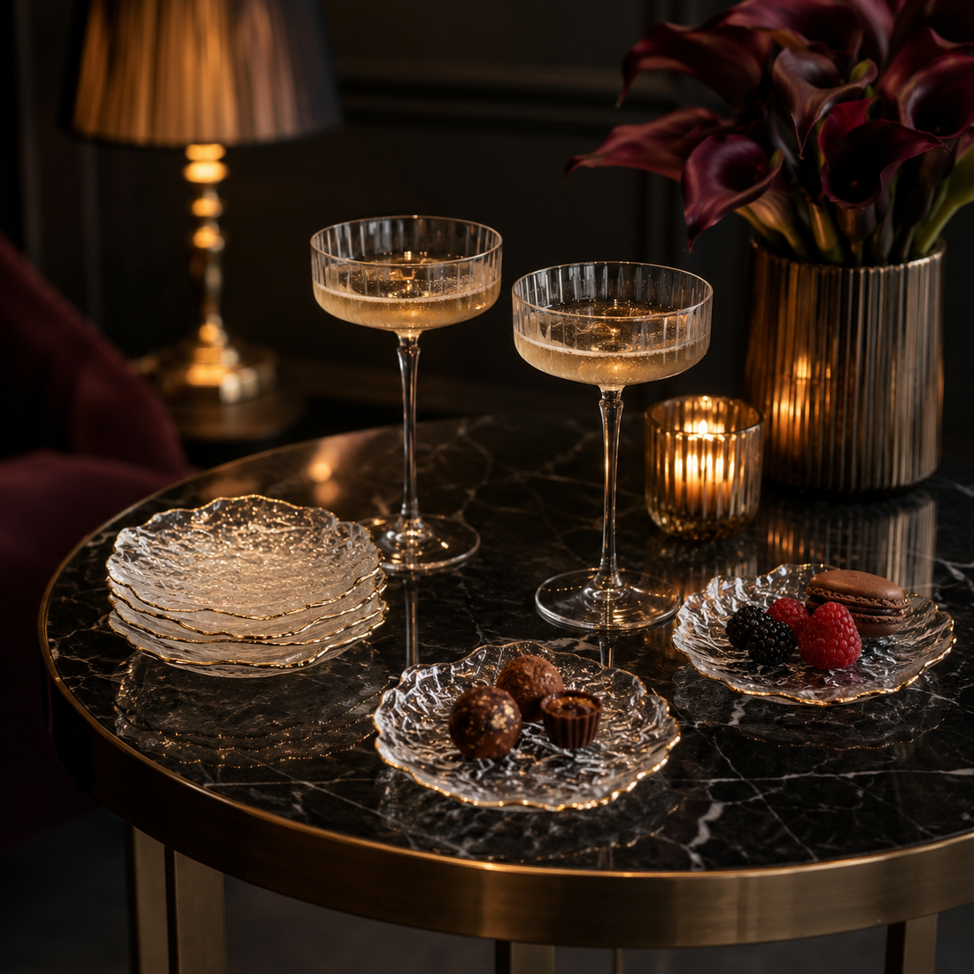 Clear Textured Flower Dessert Plates Set of 4 | Elegant Floral Tableware | Stylish and Versatile Serving Dishes - AllureAbode Décor 