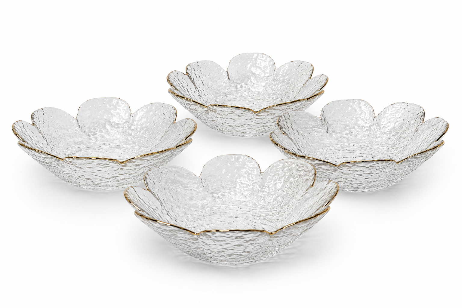 Clear Textured Flower Petal Dessert Bowl Set of 4 | Elegant Serving Bowls | Luxury Dessert Bowls - AllureAbode Décor 