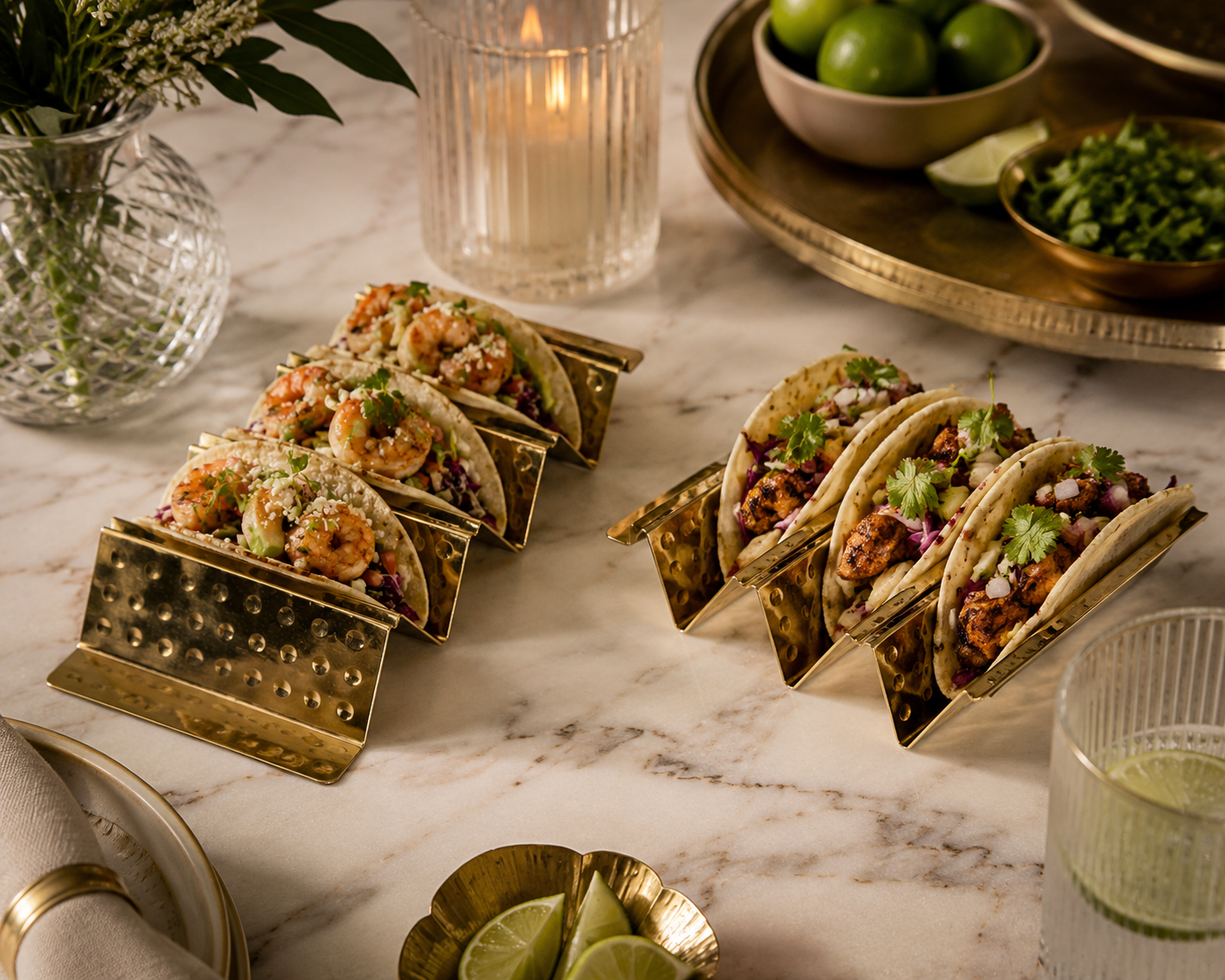 Gold Dimpled Taco Stand Racks – Luxury 2-Piece Set for Elegant Entertaining and Serving-Bar Collection - AllureAbode Décor 