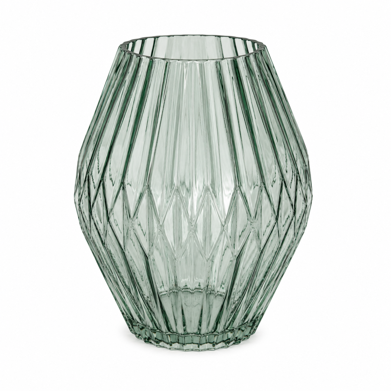 Exquisite Diamond-Cut Glass Vase with Green Luster – Perfect for Sophisticated Home Décor - AllureAbode Décor 
