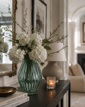 Exquisite Diamond-Cut Glass Vase with Green Luster – Perfect for Sophisticated Home Décor - AllureAbode Décor 