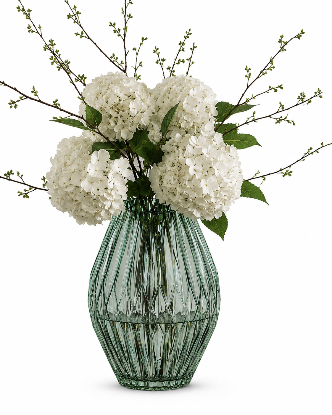 Exquisite Diamond-Cut Glass Vase with Green Luster – Perfect for Sophisticated Home Décor - AllureAbode Décor 