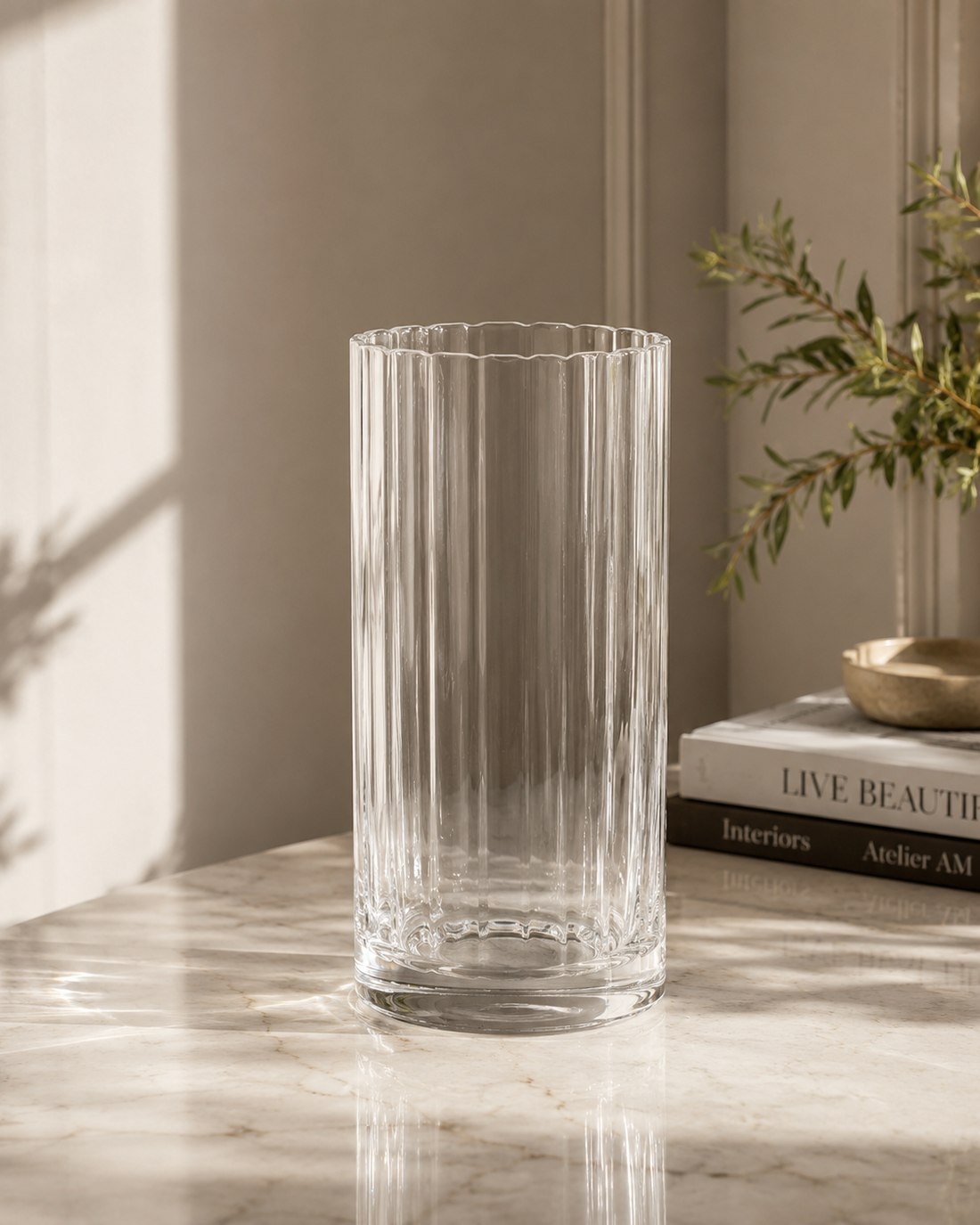 14-Inch XL Ribbed Cylinder Vase – Modern Elegance Redefined | Modern and Luxury Interiors - AllureAbode Décor 