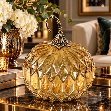 Gilded Crystal Pumpkin: Martha Stewart Textured Iridescent Orange Glass Pumpkin – Premium Autumn Centerpiece