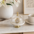 Petite Marble Cloche Cake Stand with Glass Dome & Gold Pedestal - AllureAbode Décor 