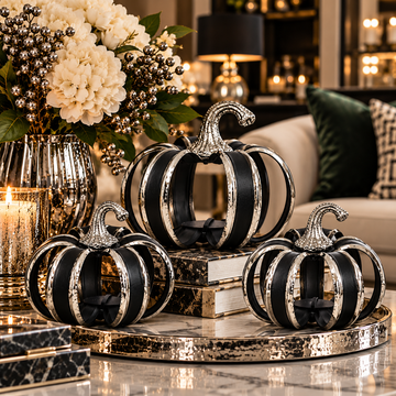 Christian Siriano Nickel Steel and Black Pumpkins Set – Luxe Seasonal Décor