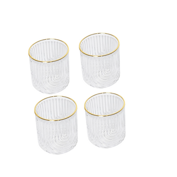 Premium Glass Ribbed Tumblers | 13oz Cocktail Glassware with Gold Accents Premium Set of 4 - AllureAbode Décor 