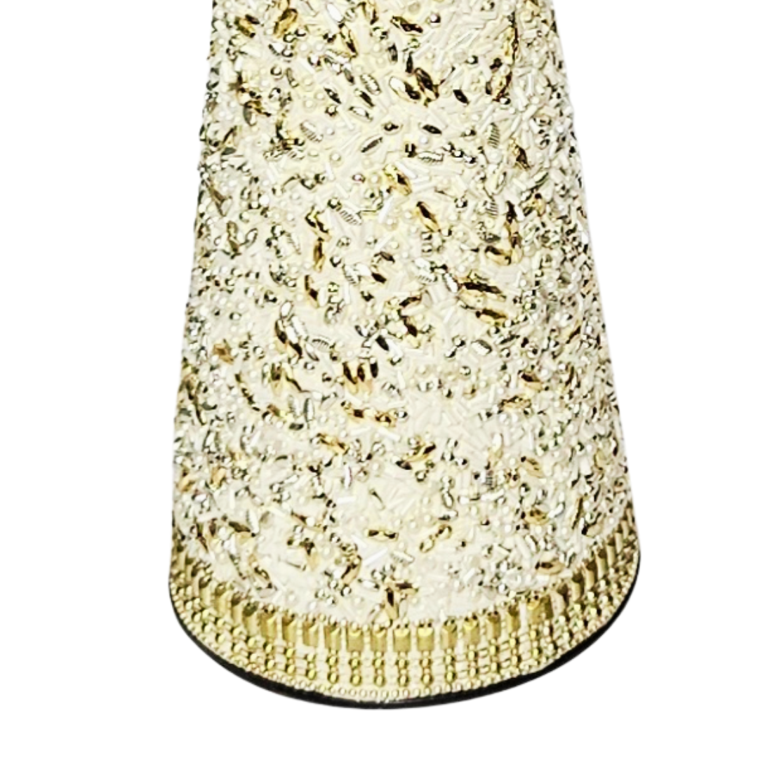 Elegant Cone Christmas Tree Tabletop Decor – Crystal Beads, Ivory, Gold, Silver & Pearls - AllureAbode Décor 