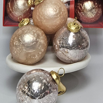 Martha Stewart Christmas Ornaments – Chrome Pink, Peach, and Silver Tone Heavy Crinkle Glass Bulbs with Antique Gold Holders (Set of 6) - AllureAbode Décor 