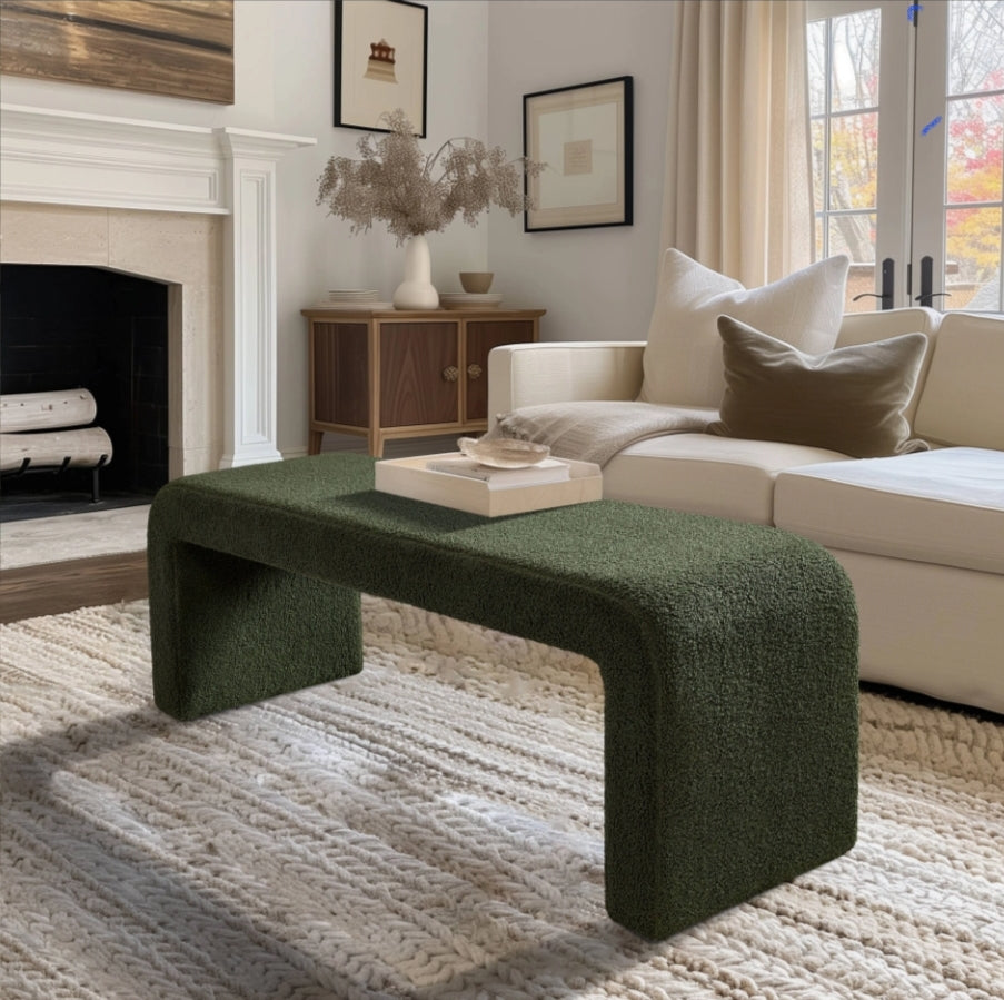 52”W Modern Boucle Waterfall Bench – Chic & Cozy Seating - AllureAbode Décor 